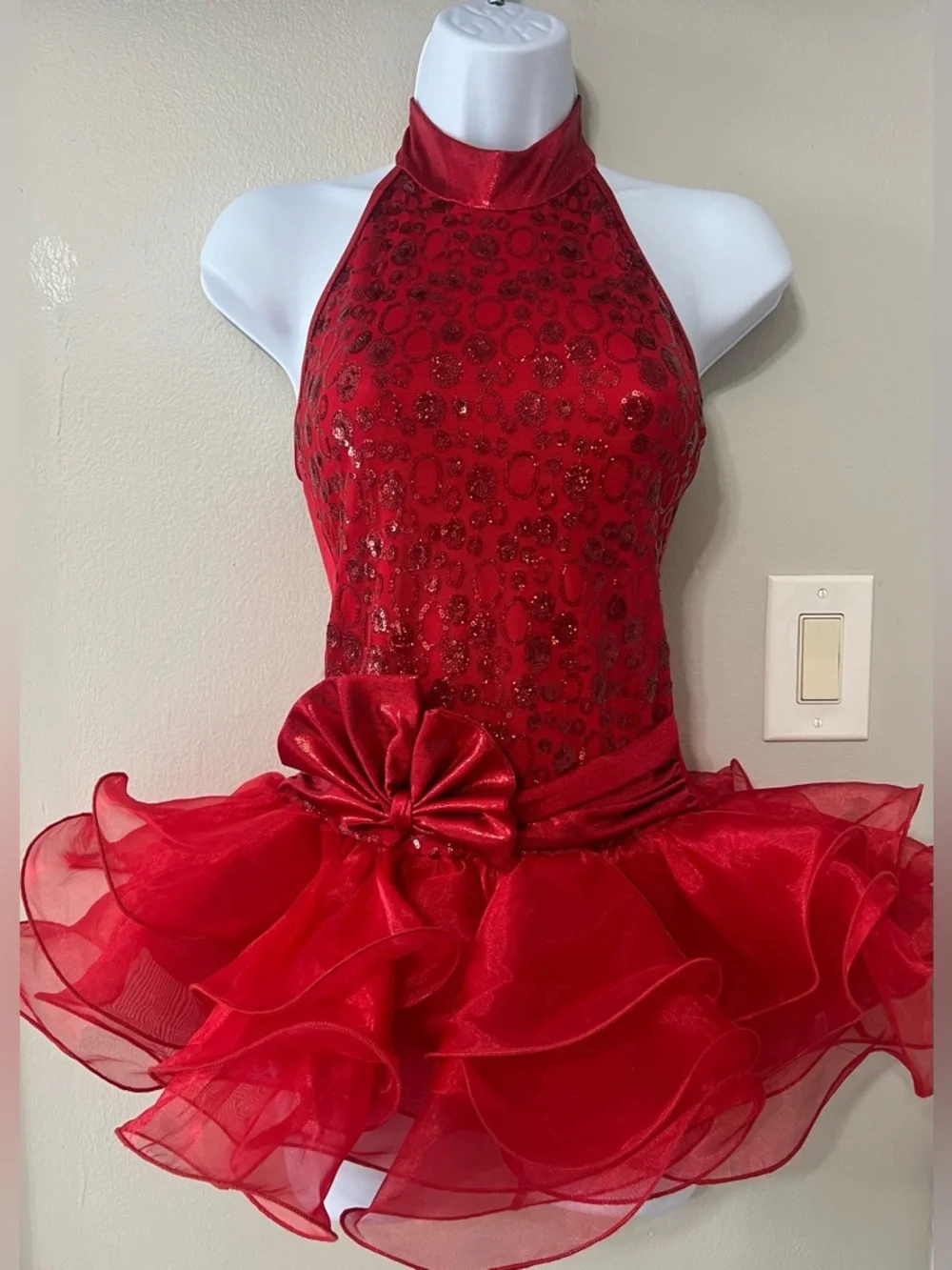 Red Sequin Dance Costume Child Large Pageant Ballet Recital Dress Tutu